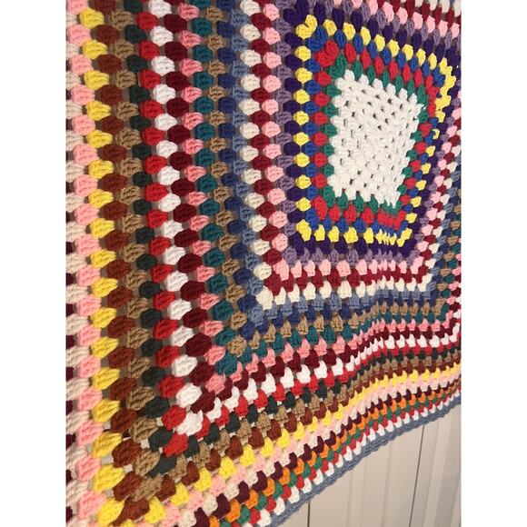 Crochet Handmade Afghan Lap Throw Baby Blanket Vintage Granny Square 36x36 - Picture 8 of 8